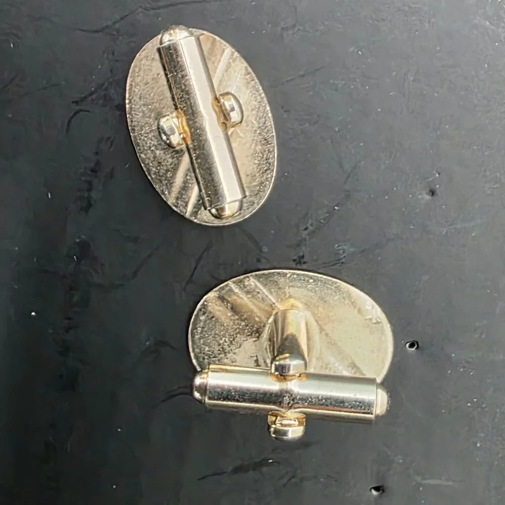 Vintage Gold Tone Oval Cufflinks Diagonal Stripe Mid Century Modern Geometric MC